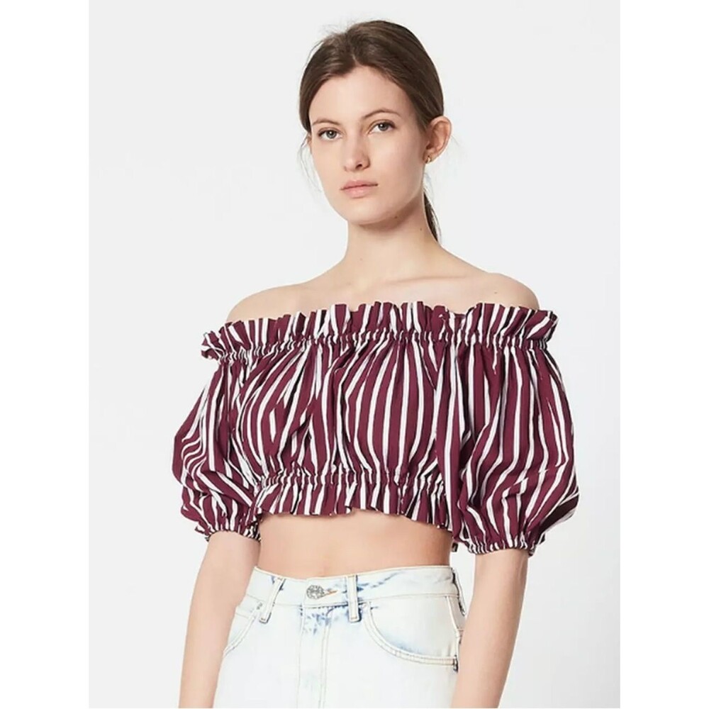 Sandro Ranjo Off Shoulder Crop Top In Burgundy Size M